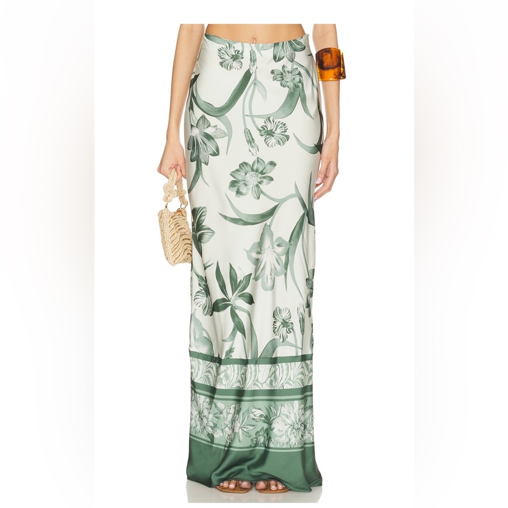 Rococo Sand Floral Green and White Silk Skirt XS